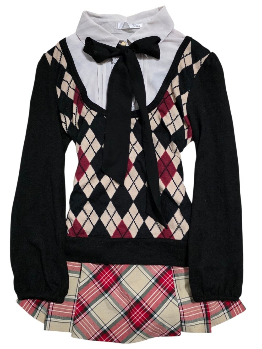 Japanese brand 2pc outfit set black, cream and red